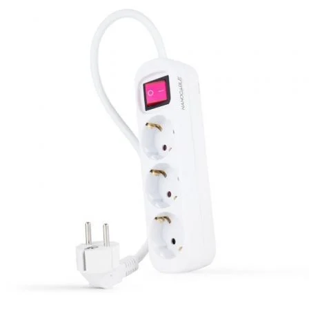 Nanocable Regleta de 3 Tomas con Interruptor, 1,4 m, Blanca